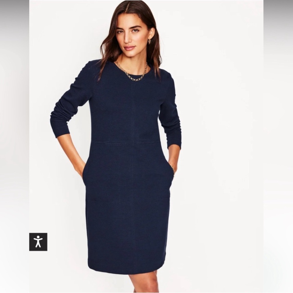 Boden Navy Blue Long Sleeve Crewneck Knit Dress